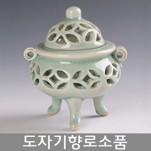 청자 삼족 투각 향로(중)