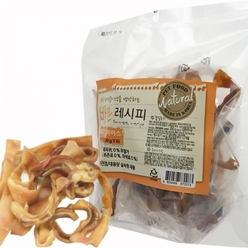 바른레시피 돼지귀슬라이스 300g(실중량 50gX6) 애완용품 강아지수제간식