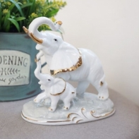황금 화이트 엄마아기 코끼리 장식품